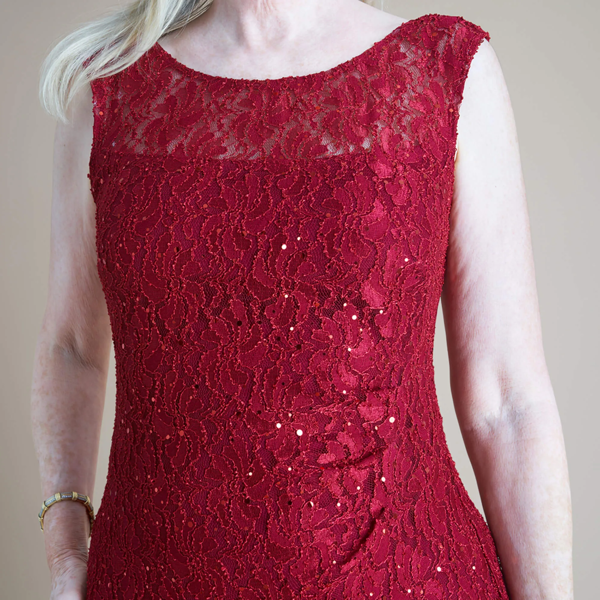 June Scarlet Red Sequin Lace Floor Length Dress sold by connected apparel product image thumbnail 2
