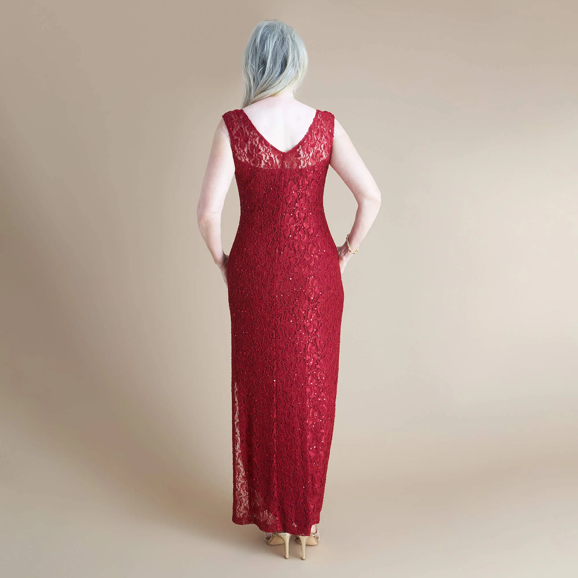 June Scarlet Red Sequin Lace Floor Length Dress sold by connected apparel product image thumbnail 3