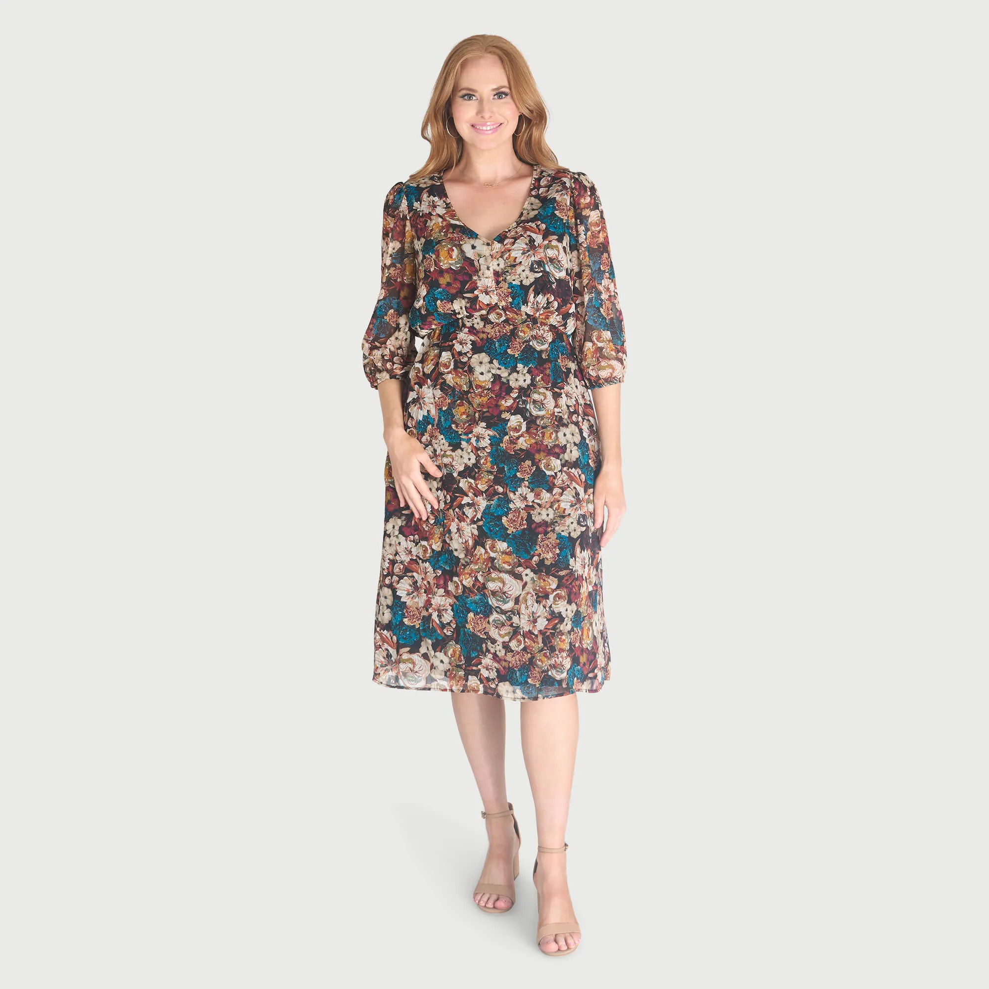 Mindy Mallard Floral V-Neck Dress sold by connected apparel