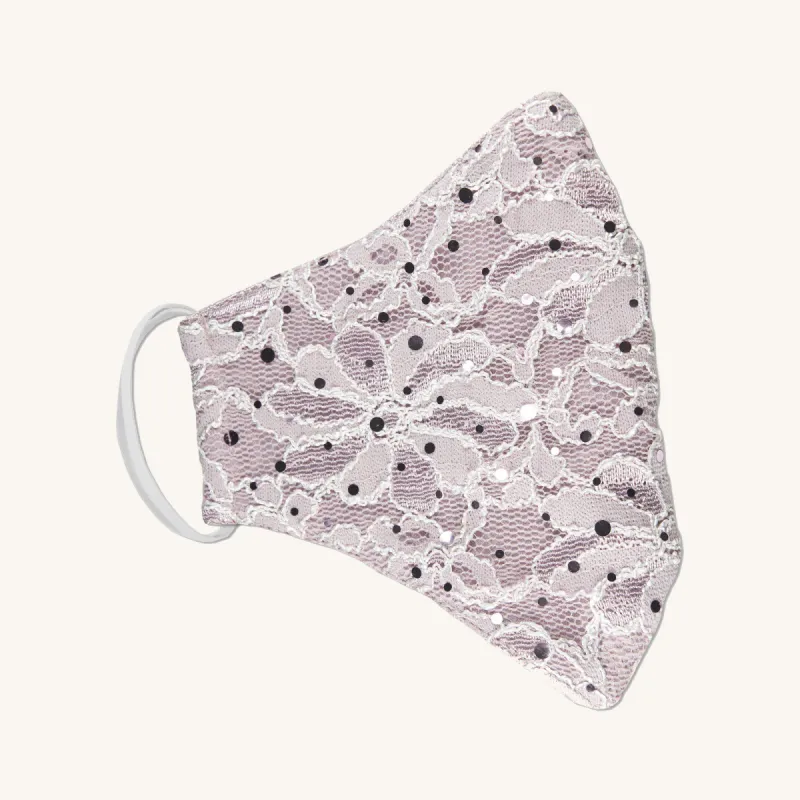 Two-Tone Pale Orchid Lace Sequin Face Mask sold by connected apparel