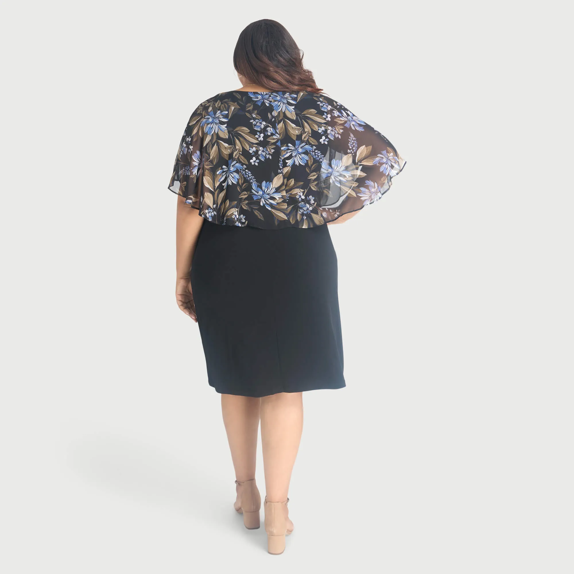 Alyssa Blue Floral Cape Dress sold by connected apparel product image thumbnail 3