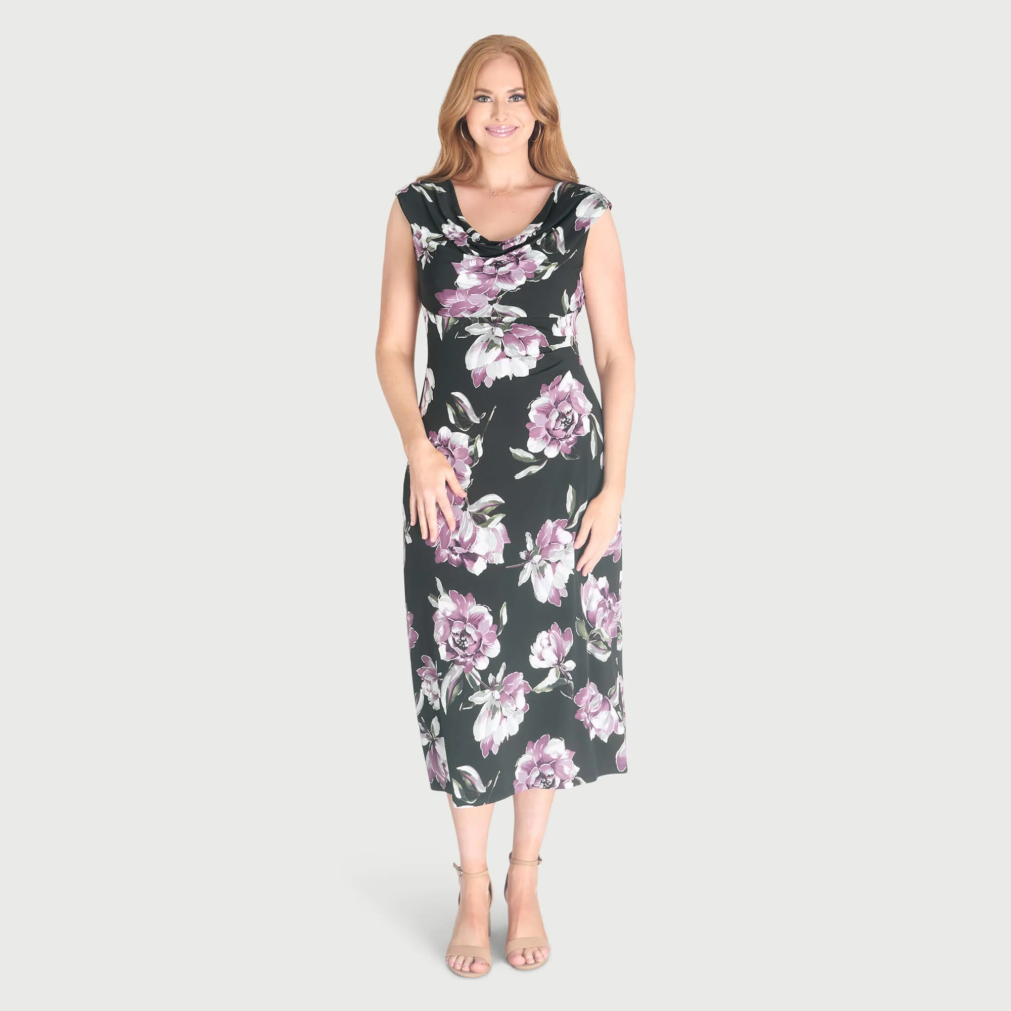 Tonya Plum Cowl Neck Midi Dress sold by connected apparel