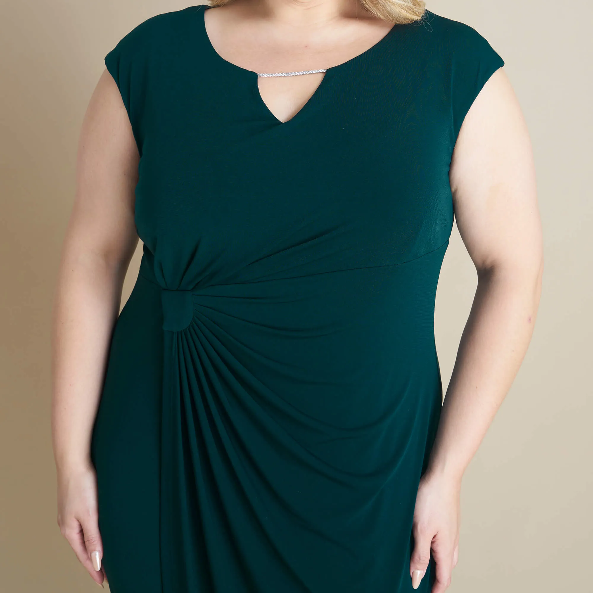 Lisa Rhinestone Detail Bar Hunter Green Faux Wrap Dress sold by connected apparel product image thumbnail 5