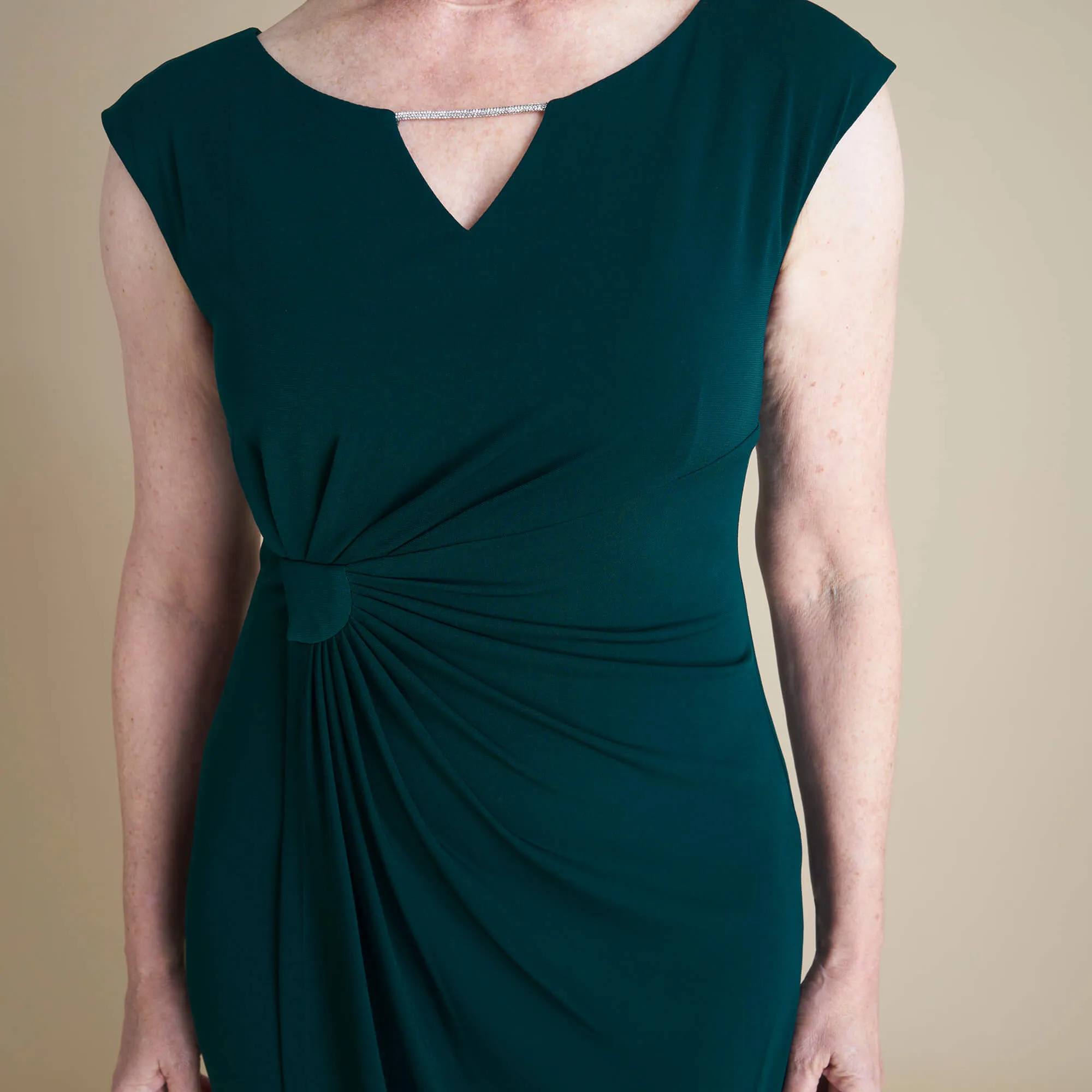 Lisa Rhinestone Detail Bar Hunter Green Faux Wrap Dress sold by connected apparel product image thumbnail 2