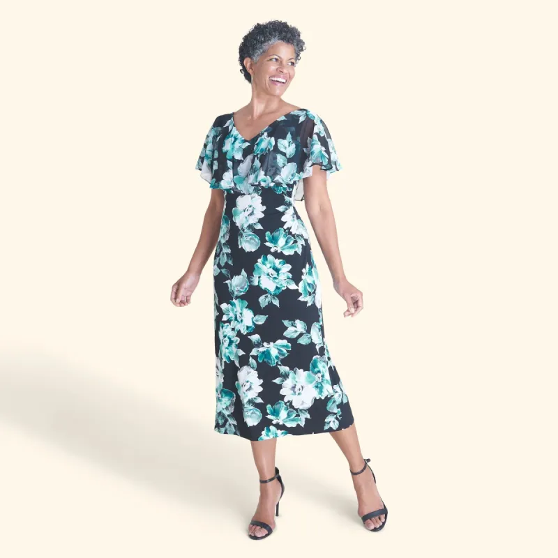 Sunny Teal Floral Midi Dress sold by connected apparel