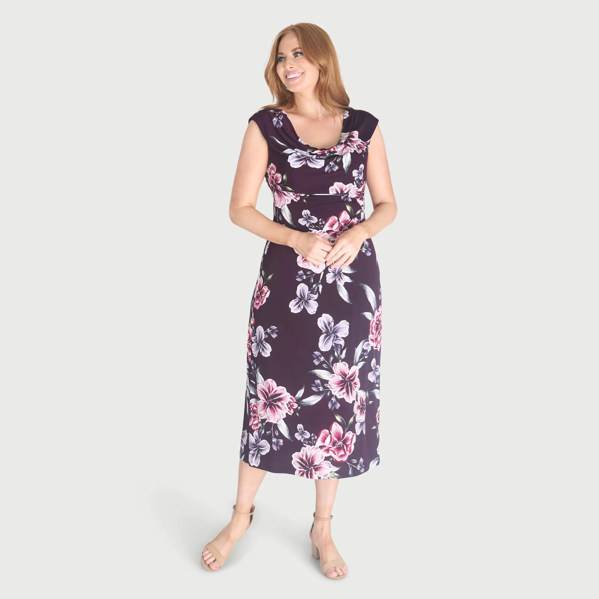 Tonya Plum Floral Cowl Neck Midi Dress sold by connected apparel product image thumbnail 2