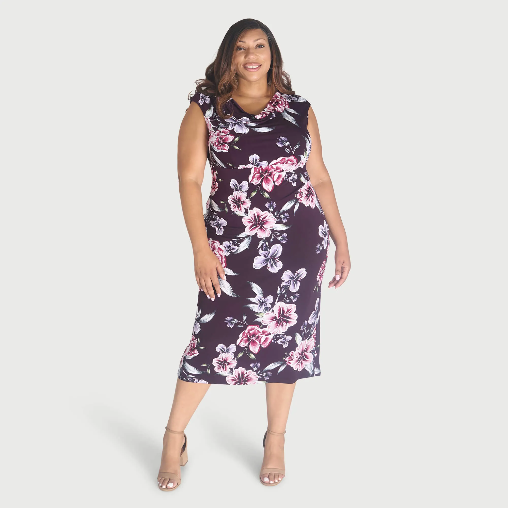 Tonya Plum Floral Cowl Neck Midi Dress sold by connected apparel product image thumbnail 5