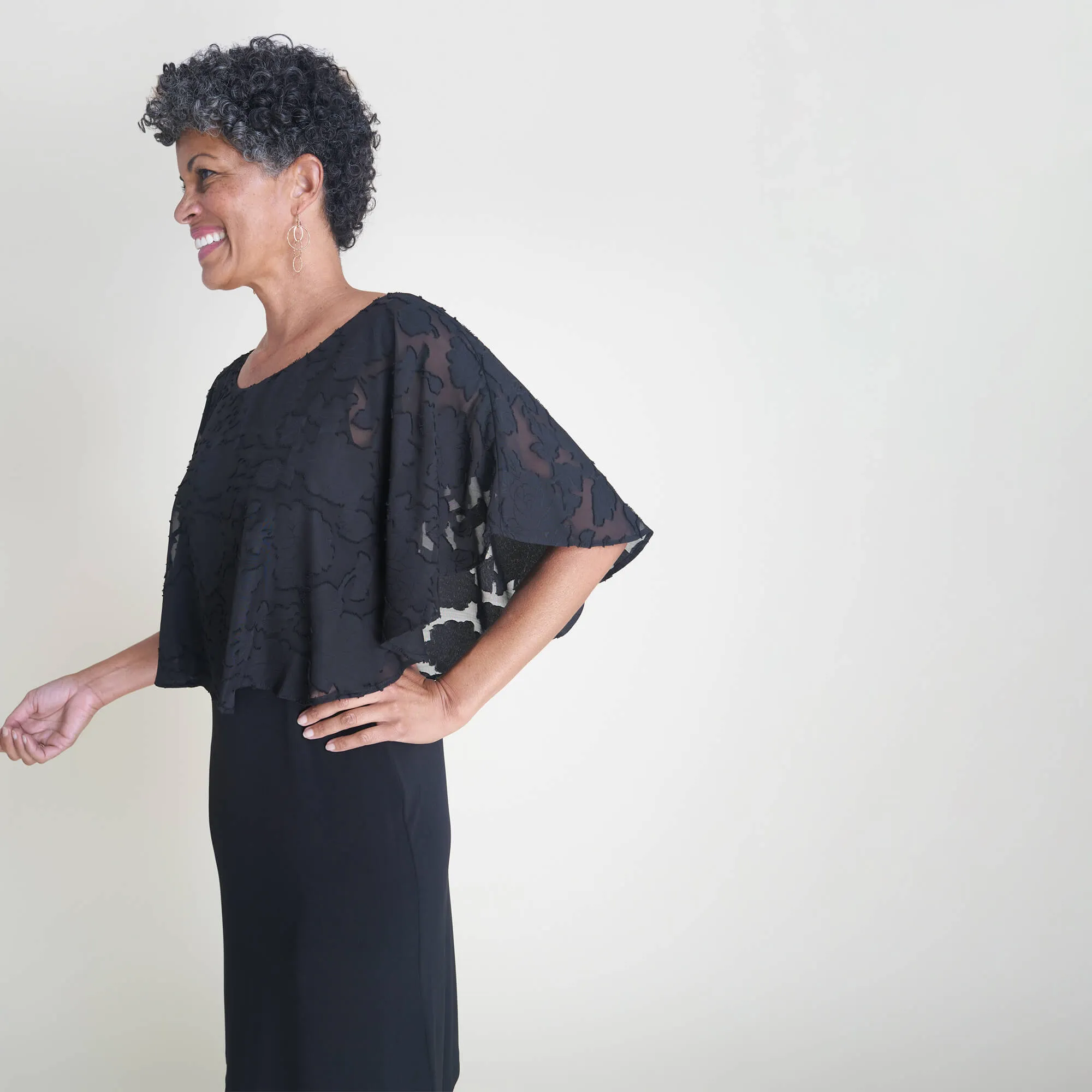 Alyssa Black Chiffon Burnout Cape Dress sold by connected apparel product image thumbnail 2