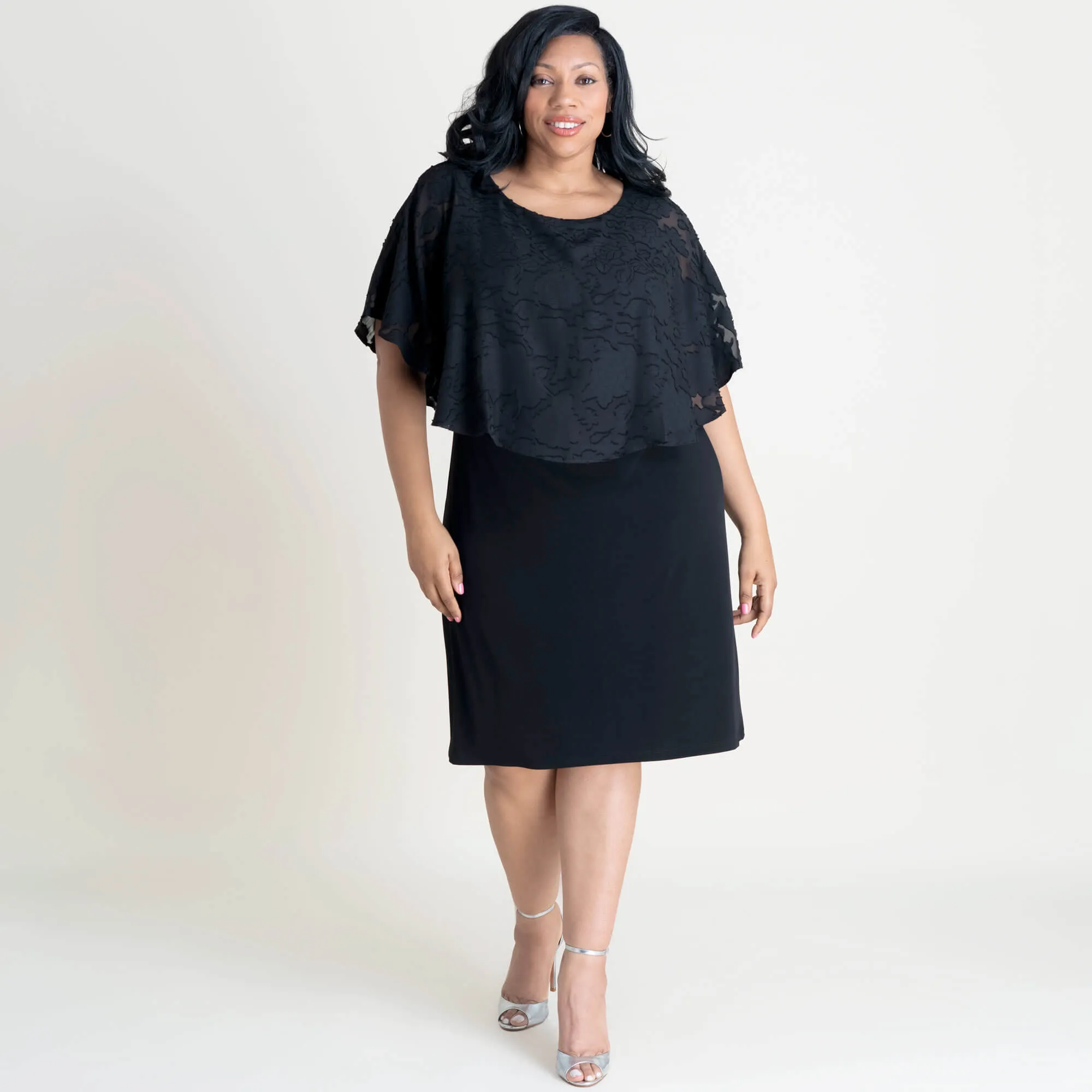 Alyssa Black Chiffon Burnout Cape Dress sold by connected apparel product image thumbnail 5