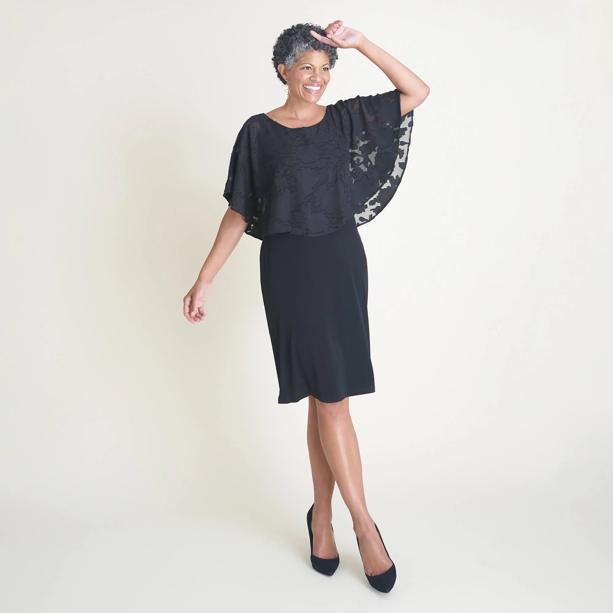 Alyssa Black Chiffon Burnout Cape Dress sold by connected apparel product image thumbnail 4