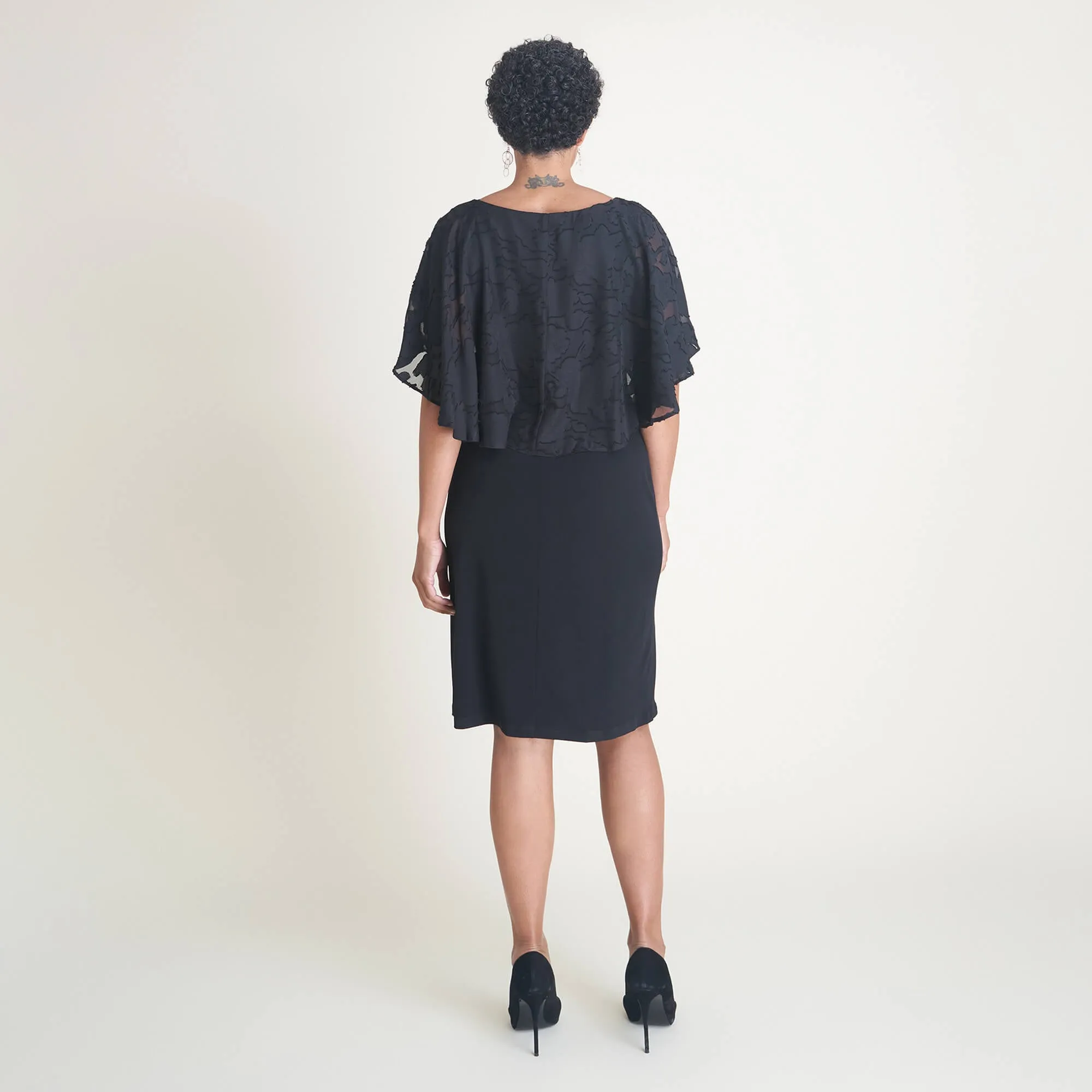 Alyssa Black Chiffon Burnout Cape Dress sold by connected apparel product image thumbnail 3