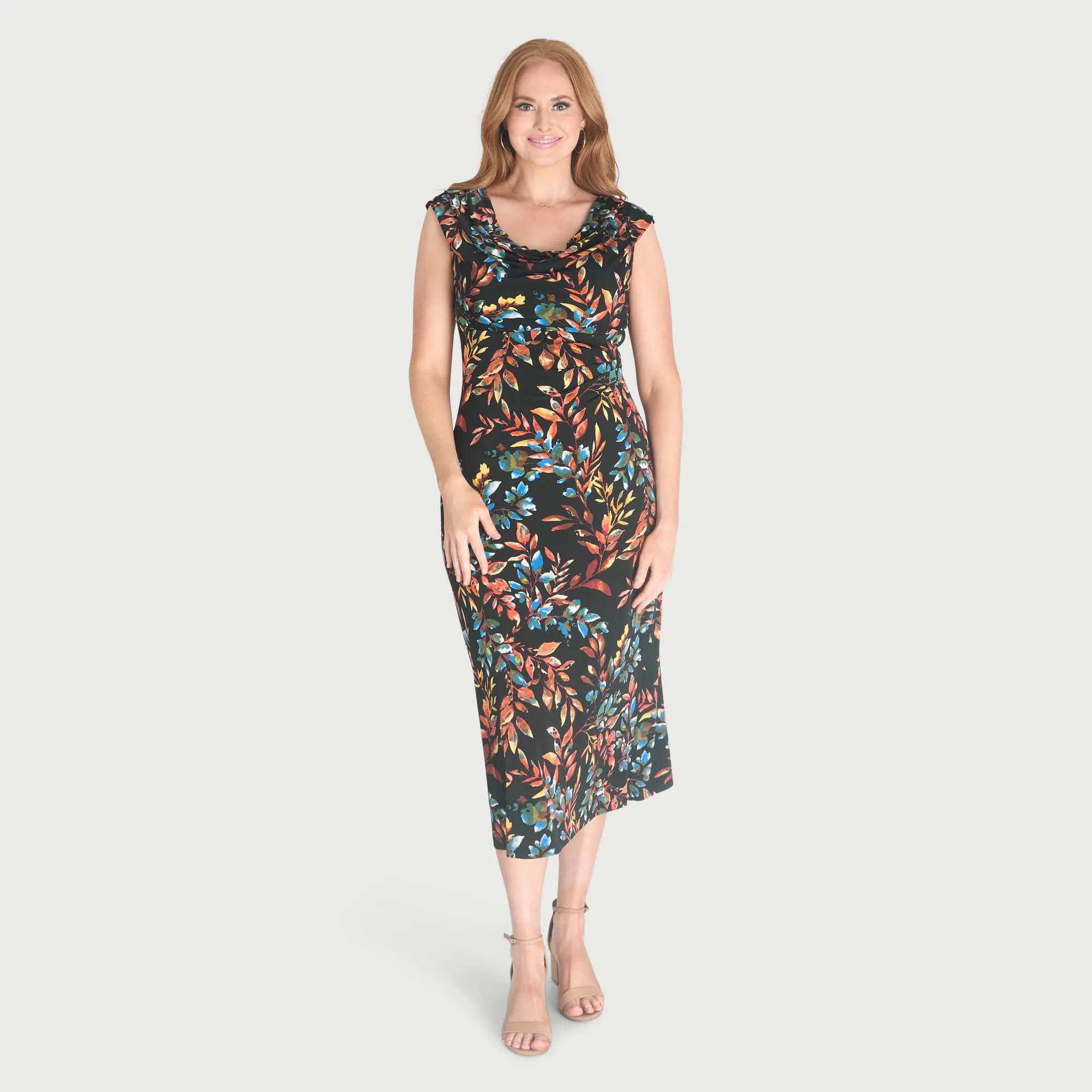 Tonya Spice Cowl Neck Midi Dress sold by connected apparel