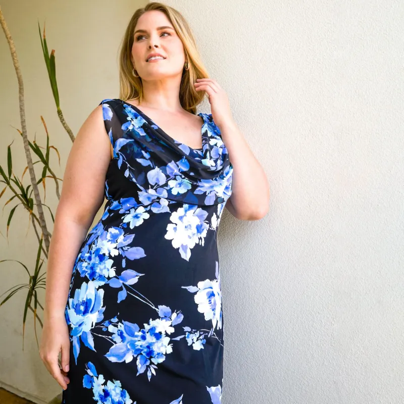 Joni Blue Floral Cocktail Dress sold by connected apparel