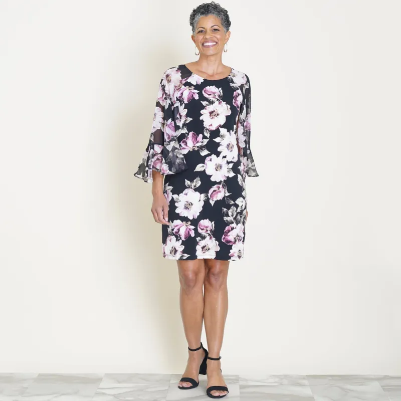 Sasha Orchid Floral Raglan Sleeve Dress sold by connected apparel