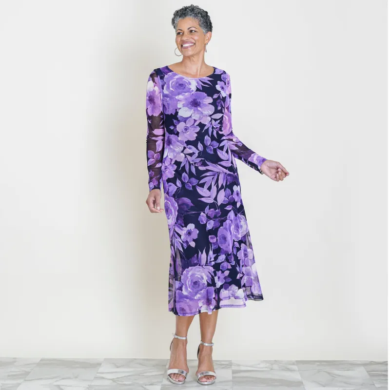 Holly Lavender Floral Mesh Mixi Dress sold by connected apparel