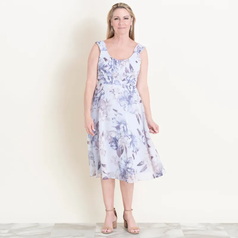 Carly Silver Floral Chiffon Dress sold by connected apparel