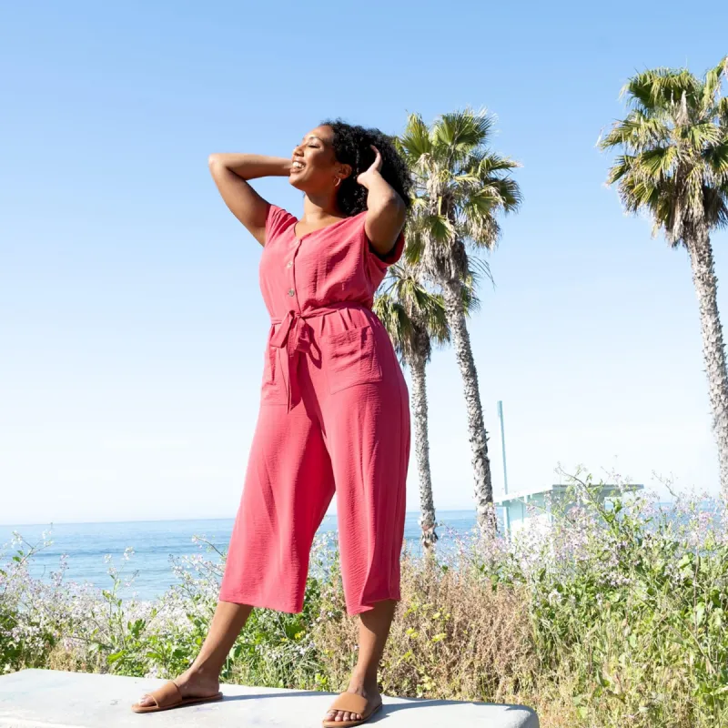 Frida Rosewood Two-Pocket Jumpsuit made by connected apparel