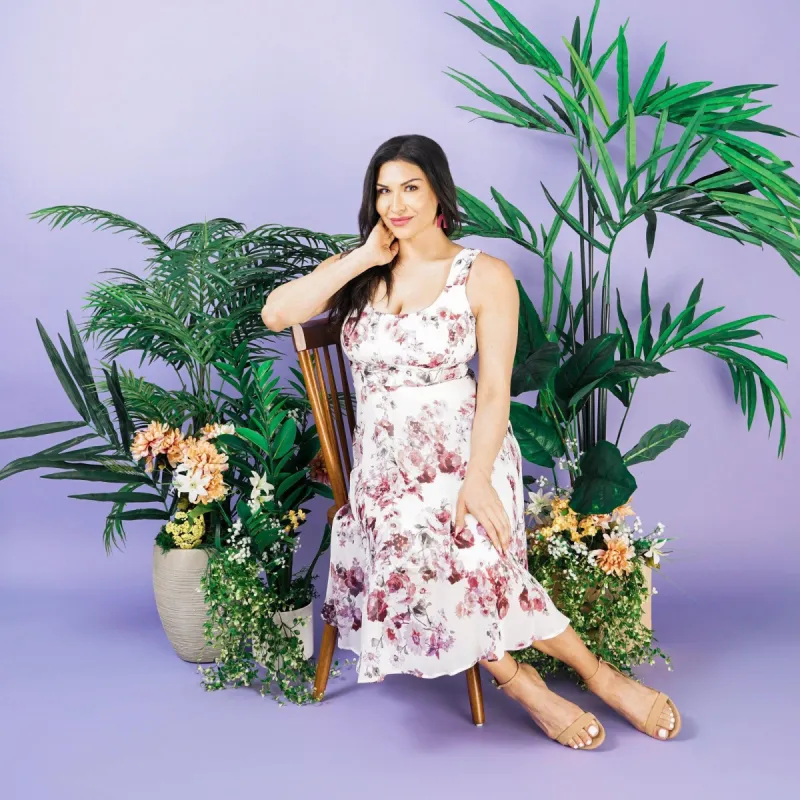 Carly Mauve Floral Chiffon Dress sold by connected apparel