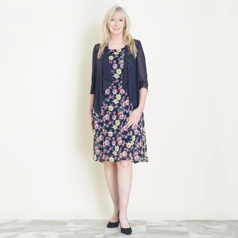 Patty Navy & Maize Floral Jacket Dress sold by connected apparel