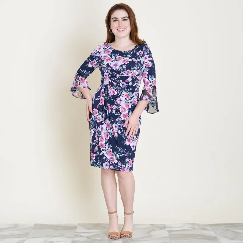 Lisa 2.0 Navy and Mauve Floral Faux Wrap Dress sold by connected apparel