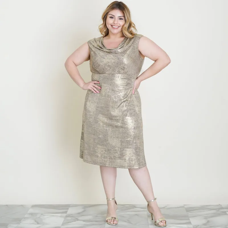 Tami Gold Cowl Neck Sleeveless Dress sold by connected apparel