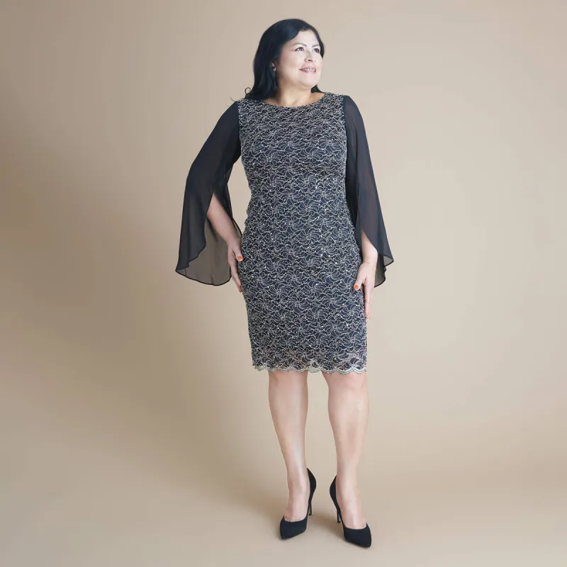 Stevie Two-Tone Gold Sequin Lace Dress sold by connected apparel