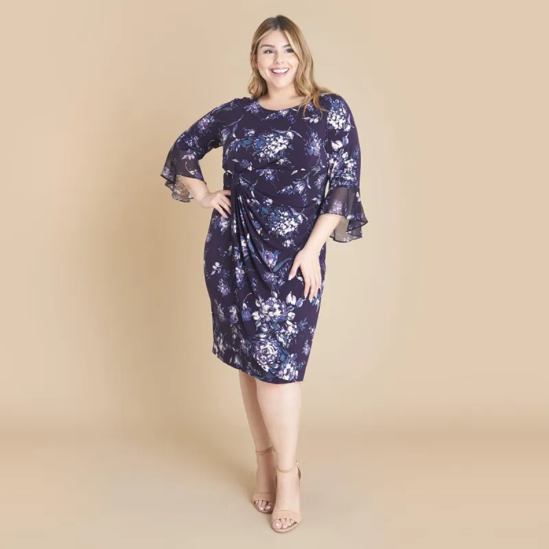 Lisa 2.0 Eggplant Floral Faux Wrap Dress made by connected apparel