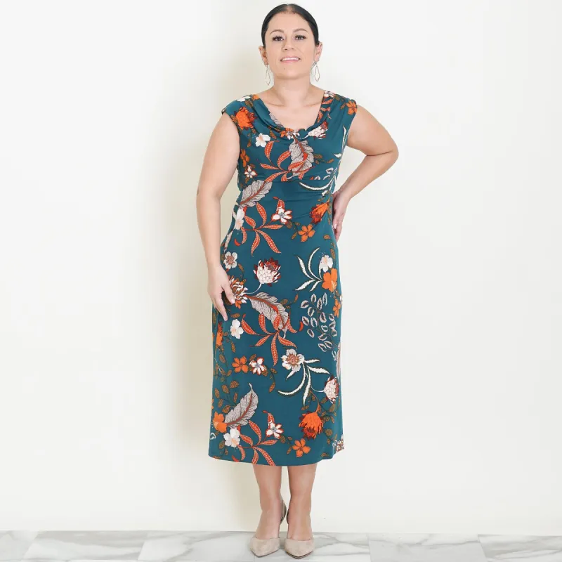Tonya Forest Green Cowl Neck Midi Dress sold by connected apparel