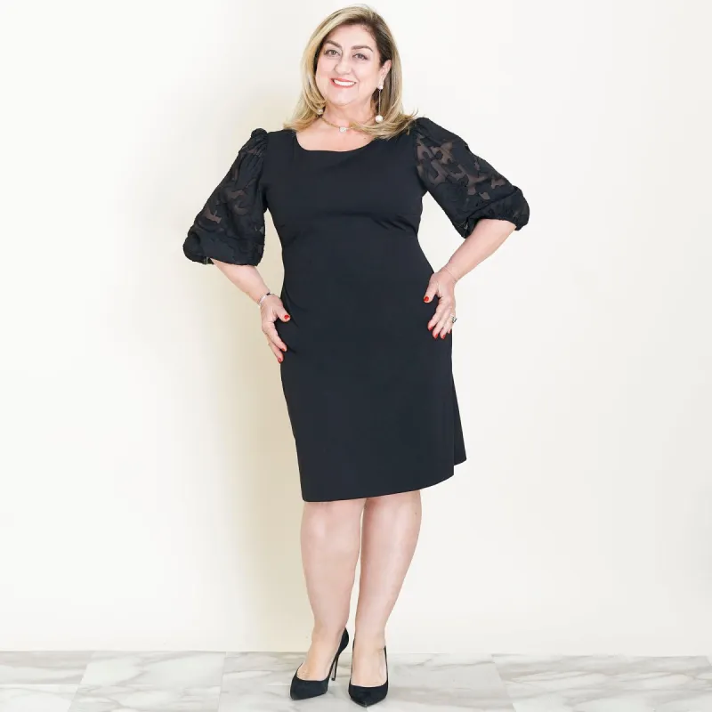 Betty Chiffon Burnout Three-Quarter Sleeve Dress sold by connected apparel