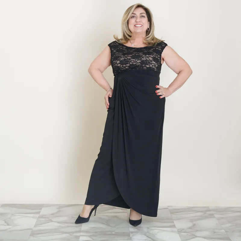 Lisa Black Lace Floor Length Dress sold by connected apparel