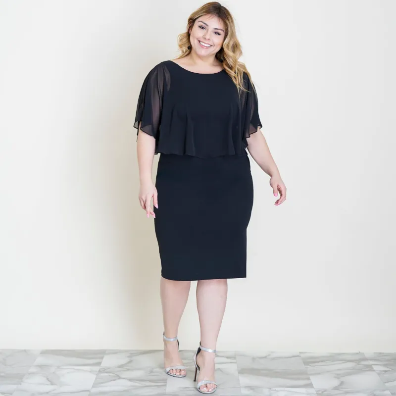 Elsa Black Midi Capelet Dress sold by connected apparel