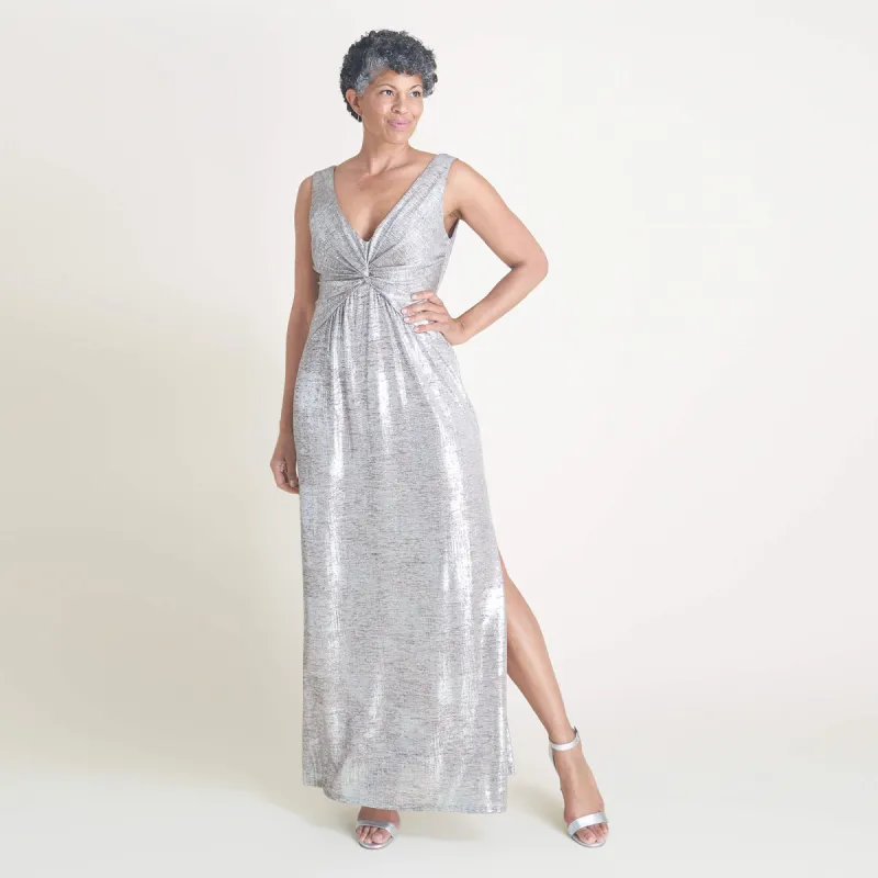 Mari Silver Foil Printed Floor Length Dress made by connected apparel