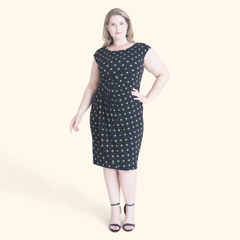 Lisa Black and Olive Faux Wrap Dress sold by connected apparel