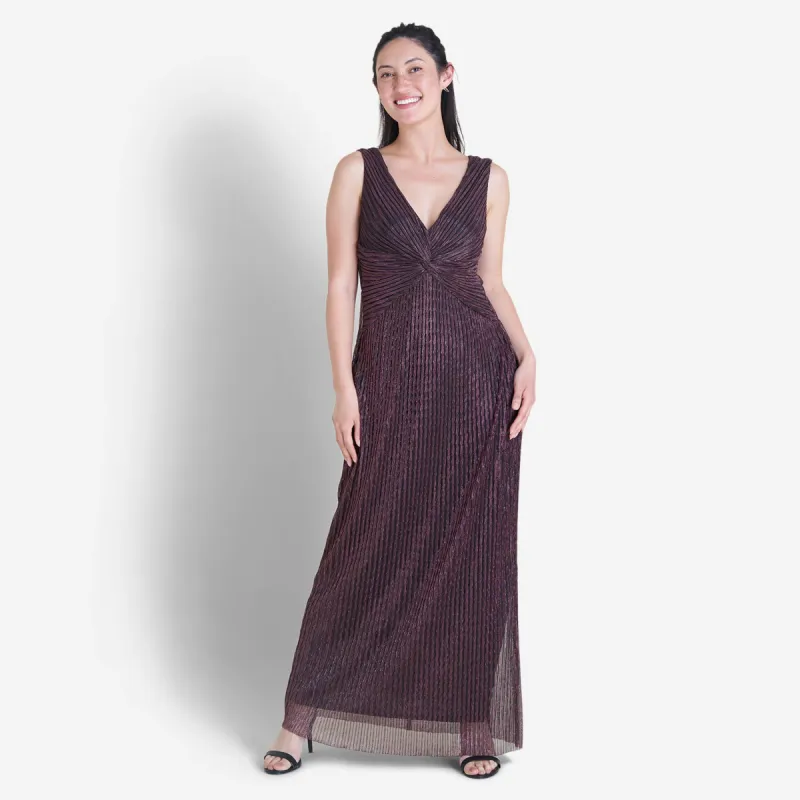 Mari Mauve Metallic Pleated Floor Length Dress made by connected apparel