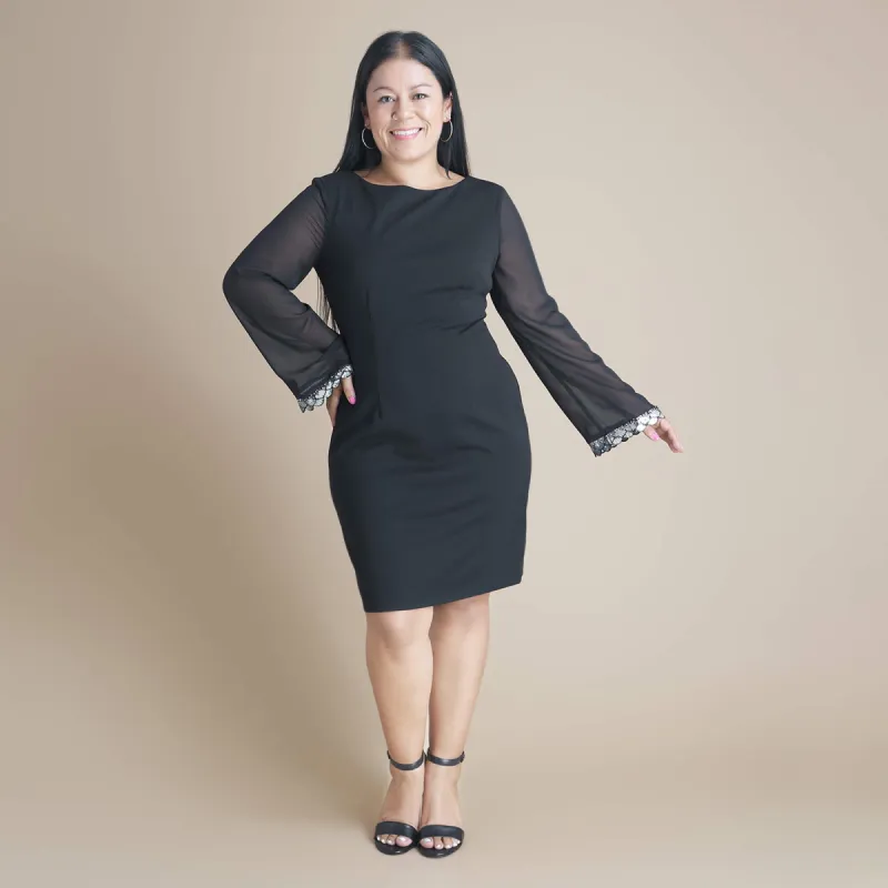 Astrid Black Chiffon Sleeve Little Black Dress sold by connected apparel