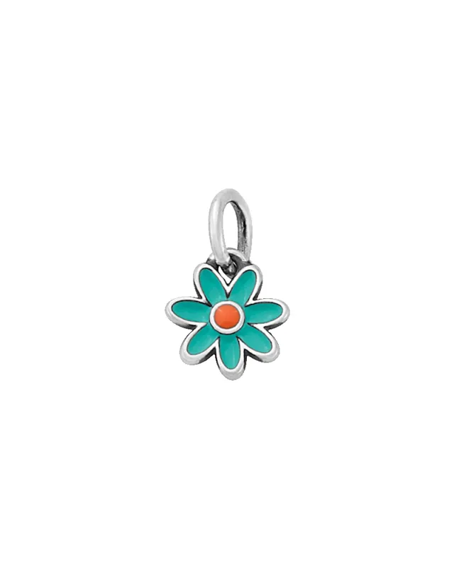 Enamel Aqua Blue and Orange Mini Flower Charm sold by Consuela