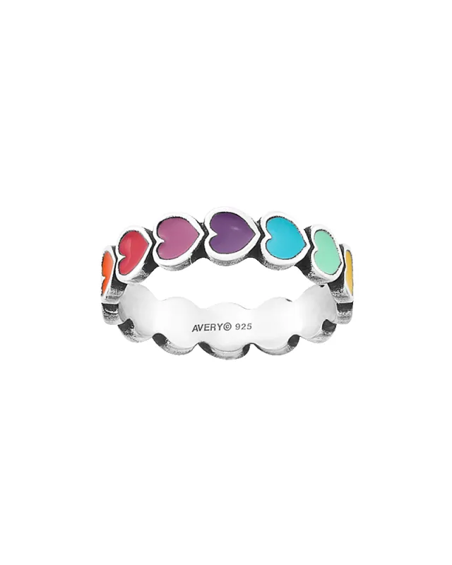 Enamel Multi-Colored Connected Hearts Ring sold by Consuela