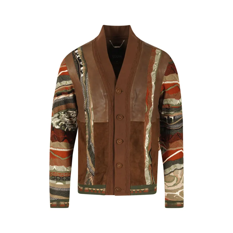 COOGI Leather, Suede and Sweater Pieced Cardigan -Brown made by COOGI
