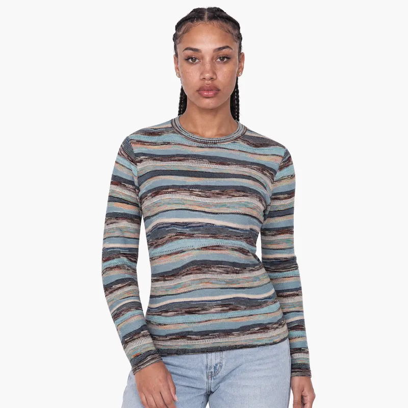 New - COOGI Women's All-Season Sweater Knit LS Top - Blue Multi made by COOGI