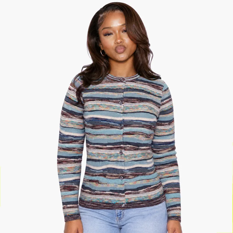 New - COOGI Women's All-Season Sweater Knit Cardigan - Blue Multi made by COOGI