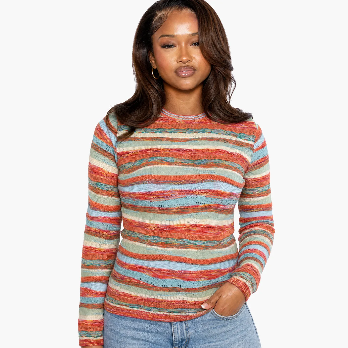 New - COOGI Women's All-Season Knit LS Top - Orange Multi sold by COOGI product image thumbnail 2