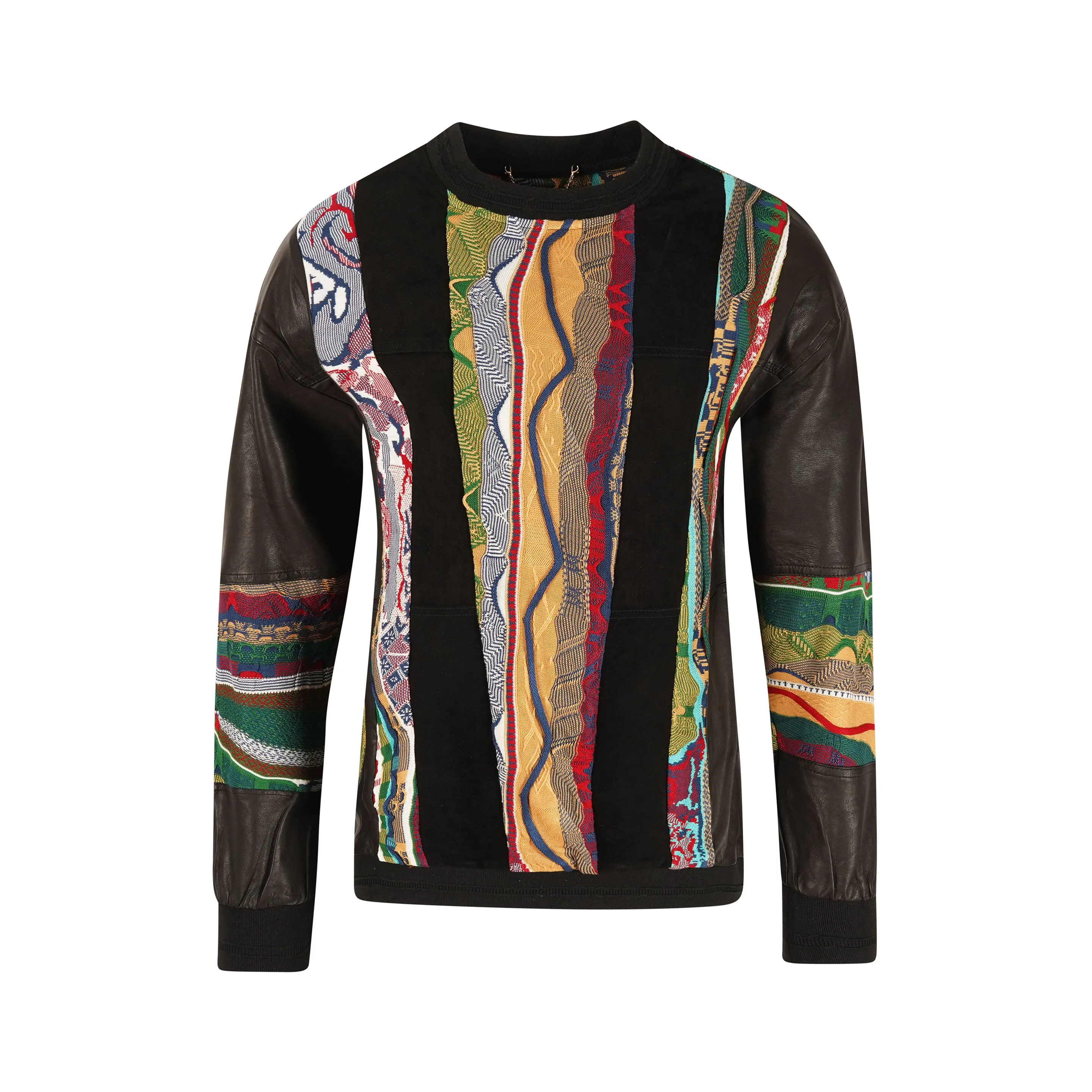 COOGI Leather, Suede and Sweater Pieced Crew - Black sold by COOGI