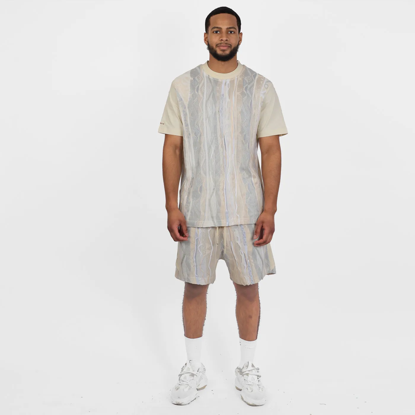 muguet ミュゲ frill knit short pants ivory Gihuo Women' s Striped 2 Piece Outfits Crewneck Knit