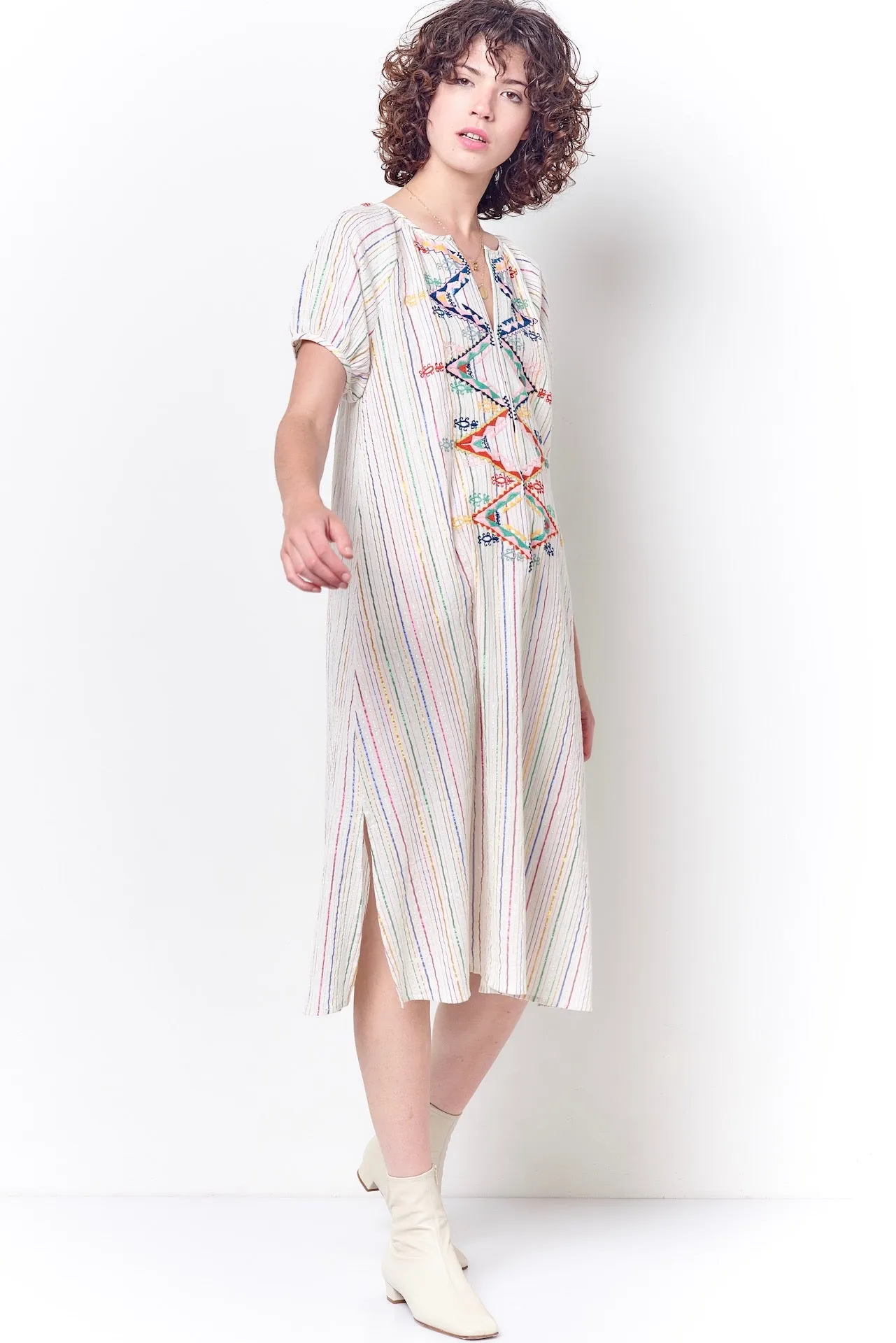JESSICA Peasant Dress with Embroidery -Stripe sold by Corey Lynn Calter