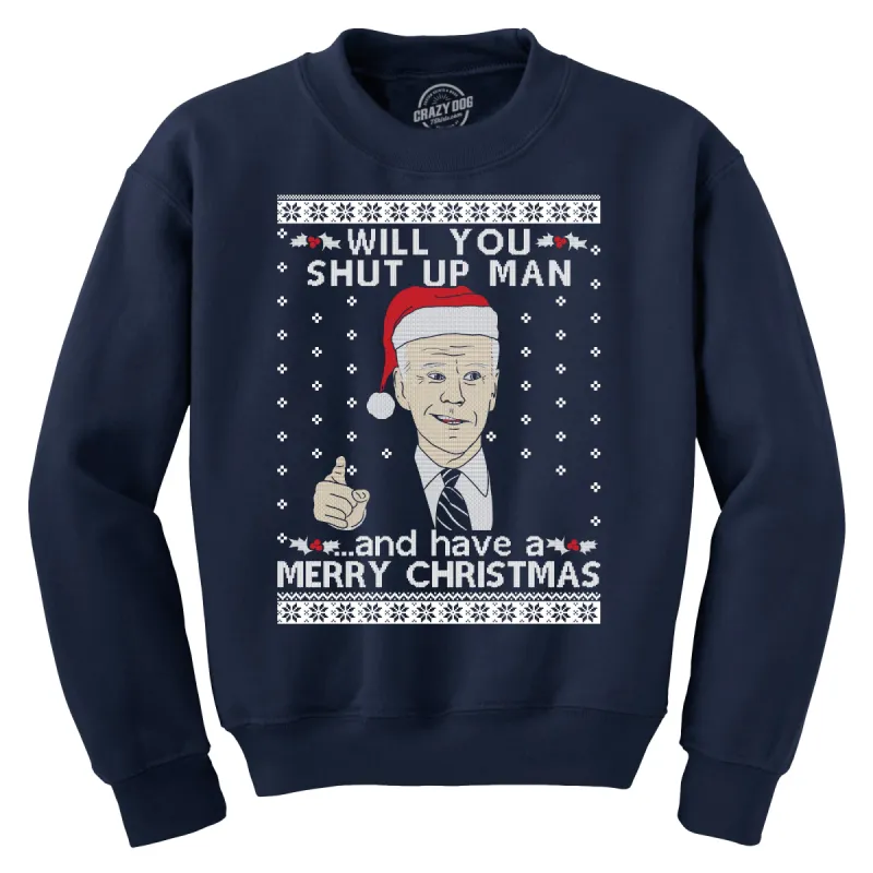 Joe Biden Ugly Christmas Sweater Crew Neck Sweatshirt sold by Crazy Dog T-Shirts