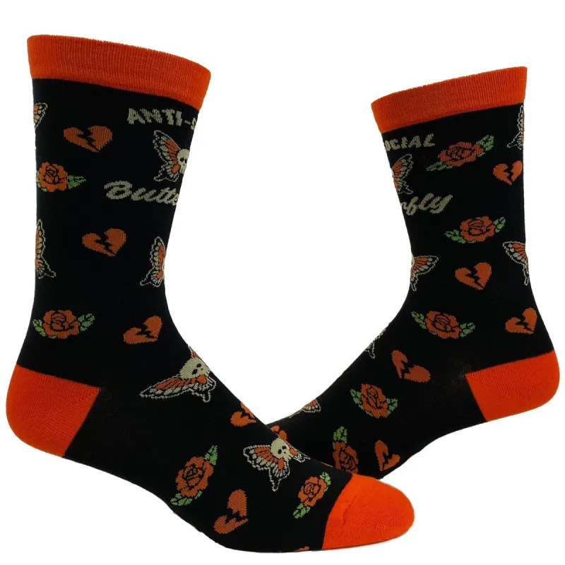 Womens Anti Social Butterfly Socks sold by Crazy Dog T-Shirts