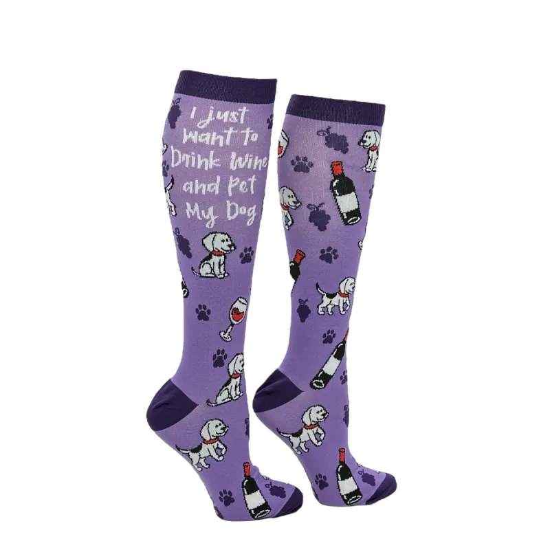 I Just Want To Drink Wine And Pet My Dog Compression Socks sold by Crazy Dog T-Shirts
