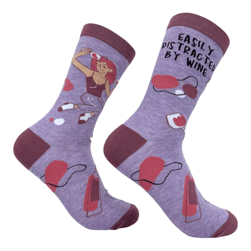 Women's Easily Distracted By Wine Socks sold by Crazy Dog T-Shirts