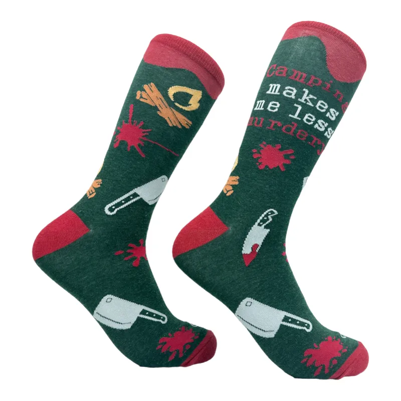 Men's Camping Makes Me Less Murdery Socks sold by Crazy Dog T-Shirts