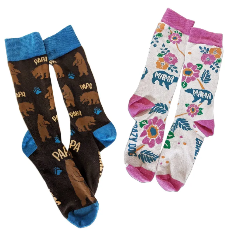 Mama and Papa Bear Sock Set Funny Mens and Womens Sock Combo For Parents sold by Crazy Dog T-Shirts